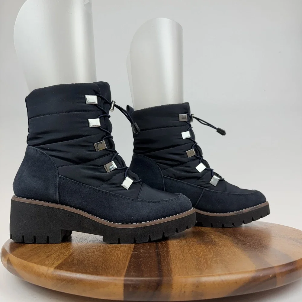Womens Blondo Daylor Blue Quilted Nylon Waterproof Casual Heeled Boots‎ Size 8.5